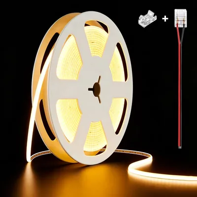 Illuburg 12V COB LED Strip Warm White 2700K, 5m, 400LED/m, CRI90+, Dimmable, Self-Adhesive Strip Light