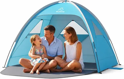 Riparo solare Wolfwise UPF 50+ per la famiglia, con 3 finestre ventilate, pavimento estensibile e borsa da trasporto, per 3 persone