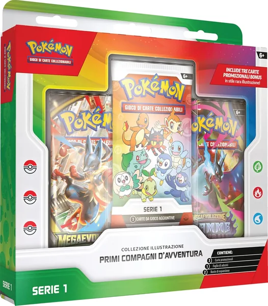 Pok mon: Collection Illustration First Companions of Adventure - Series 1 of the GCC Pok mon (Three Promo Cards, Two Expansion Packs and a Sheet of Stickers), Italian Edition