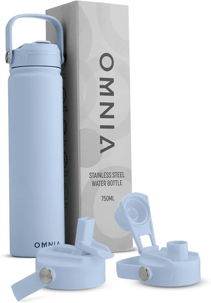 OMNIA NUTRIENTS Vacuum Insulated Stainless Steel Water Bottle (Sky Blue - 750 ml) Leakproof, BPA-Free, Reusable Flask Ideal for Travel and Outdoors