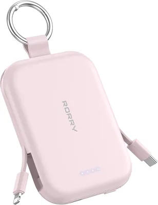 RORRY CharmGo 5000mAh Power Bank, Portabil tillladare med inbyggda kablar och nyckelhän