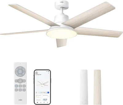 DREO 52" Ventilateur de Plafond Intelligent, Lumière LED Dimmable, 12 Vitesses, 3 Modes, Timers 12H, Moteur DC Silencieux, Télécommande/Application/Alexa, Blanc - Meilleure Offre