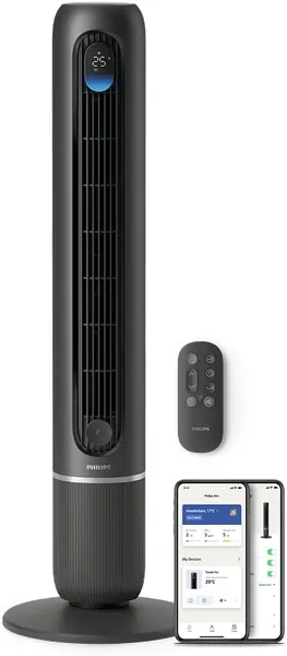 Philips Smart Fan 7000 Serie, Krachtig 8.4m/s, Ultra Stil 22dB, Energiezuinig, Slaapmodus, 12 Geschijden, Temperatuurdisplay