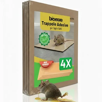 Bioexxe Adesivo per Topi con Aromo Alimentare - 4 Trappole con Colla Extra Forte, per Interni e Esterni, Maxi T