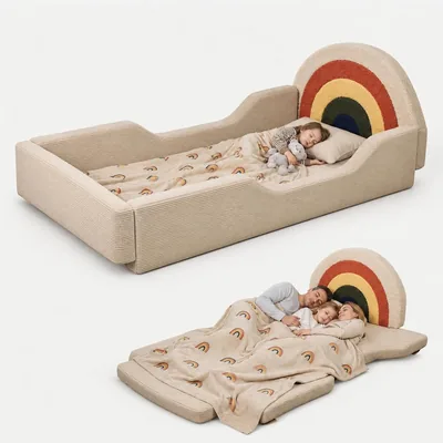 Cama para bebés con colchón, camas de piso arcoíris sin montaje, mejor oferta