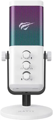 مايكروفون جيمينغ هافيت جي كيه 65 RGB، جودة استوديو 192kHz/24Bit، التقاط كارديويد، تقليل ضجيج نشط، بدون تأخير