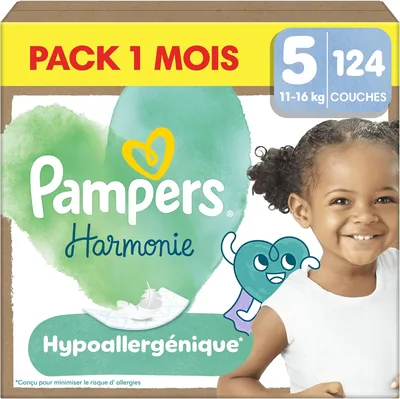 Pampers Harmony Nappies Limited Edition Taille 5 x124 Paquets - 1 Mois | 11kg-16kg - Conçues pour la peau sensible. Paquet 1 mois - Best Deal