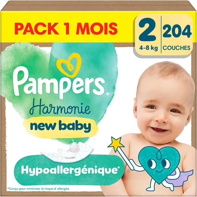 Pampers Harmony Diapers Édition Limitée, Taille 2, 204 Bébé-couches, 4kg-8kg, Conçues pour la Peau la Plus Sensible, Paquet 1 Mois - Meilleure Offre