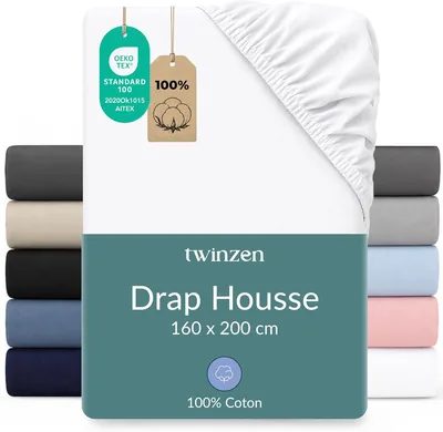 Twinzen Jersey Faites Feuille 160 x 200 cm Blanche 30 cm | 9% de réduction