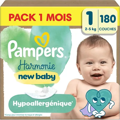 Pampers Harmony Diapers Edition Limitée, Taille 1, 180 Couches, 2-5 kg, Pour Peau Sensible, Paquet 1 Mois - Meilleures Offres