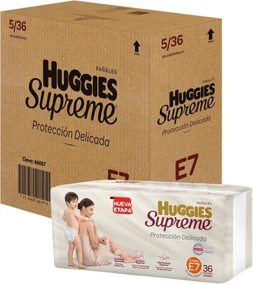 Pañal Huggies Supreme Etapa 7, Caja con 180 piezas, para bebés de 16 kg en adelante. Único clinica y