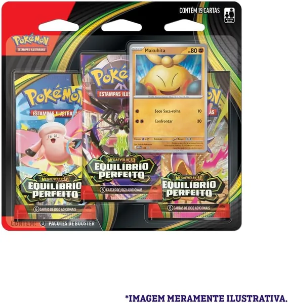 Pokémon TCG, Blister Triplo Pokémon Makuhita ME03 Equilíbrio Perfeito - 30% de Desconto