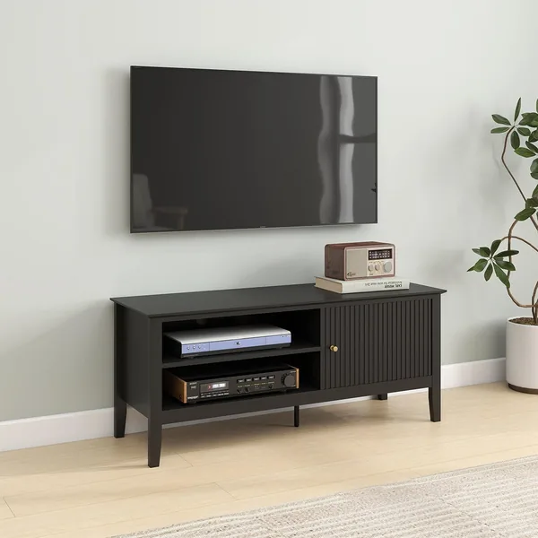 Melody Maison Hales Black TV Cabinet - Large Black Wooden Best Deal
