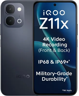 iQOO Z11x 5G (ताइटन ब्लैक, 8GB RAM, 256 GB स्टोरेज) | डिमेंसिटी 7400-टरबो प्रोसेसर | 7200 mAh बैटरी | 4K वीडियो रिकॉर्डिंग - 21% ऑफ