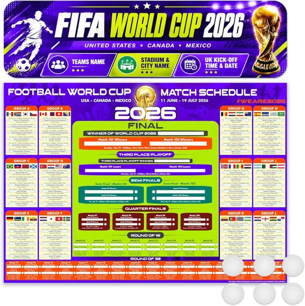 Giftinghouse Official Football World Cup 2026 Wall Chart Schedule - A1 Poster