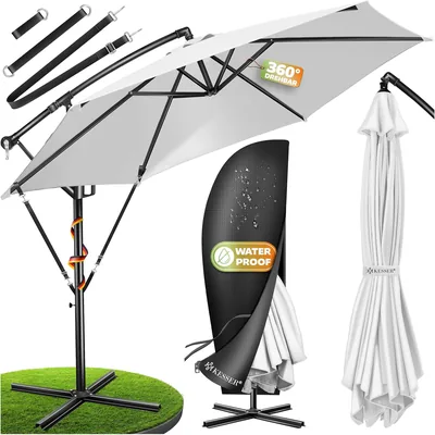 KESSER Aluminium Sonnenschirm Cantilever + Hülle Durchmesser 300 cm mit Kurbel und Ständer - UV-Schutz, Aluminium