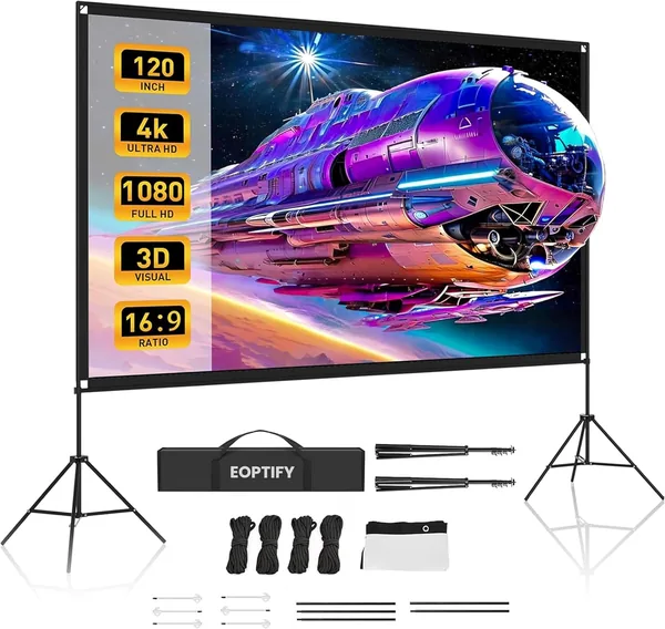 Eoptify Projector Screen with Stand 120 Inch