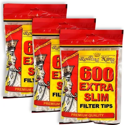 3x 600 Rolling King Extra Slim Filter Tips Best Deal