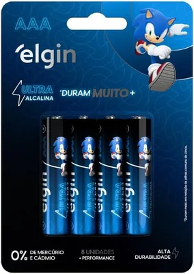 Pilha Ultra Alcalina AAA Elgin - Cartela com 8 Unidades Palito | 20% de Desconto