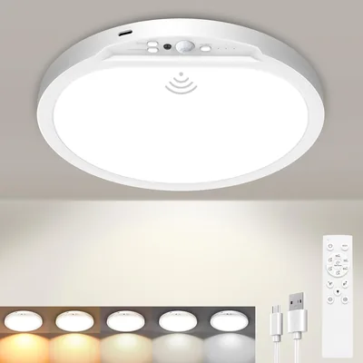 Shochi Deckenleuchte mit Bewegungsmelder, drahtlose wiederaufladbare LED-Deckenleuchte, 8000 mAh lange Laufzeit, 5 Farbtemperaturen