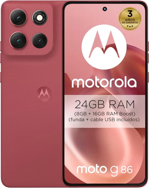 Moto g86 5G 24GB (8GB+16GB RAM Boost)/256GB Crisantemo, Pantalla Super HD Ultra Brilla de 6.67 pulgadas + Dolby Atmos, 50MP