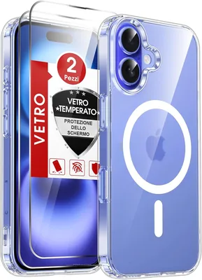 Copertina magnetica LeYi per iPhone 16 Trasparente con 2 Pezzi Vetro temperato [Compatibile con MagSafe] Protezione della Fotocamera TP