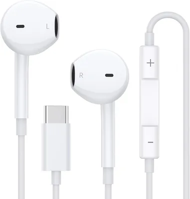 USB C Headphones, Wired Earphones Built-in Microphone & Volume Control, HiFi Stereo Sound USB-C Earb