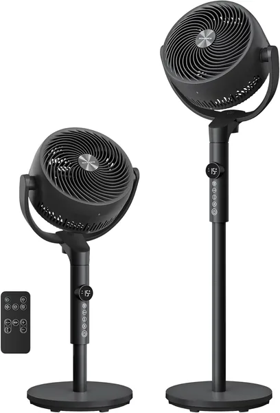 Ventilador de pie SONGMICS, ventilador silencioso 20 dB, control remoto, dormitorio, oscilación 120°+135°, 15 velocidades, temporizador de 15 horas, 3 modos, H
