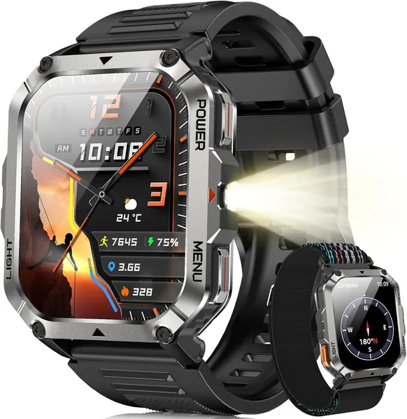 Blackview Uomo Smartwatch, Orologio Fitness con Chiamate Bluetooth, Tracker Militare da 2,01 Pollici con 100+ Sport