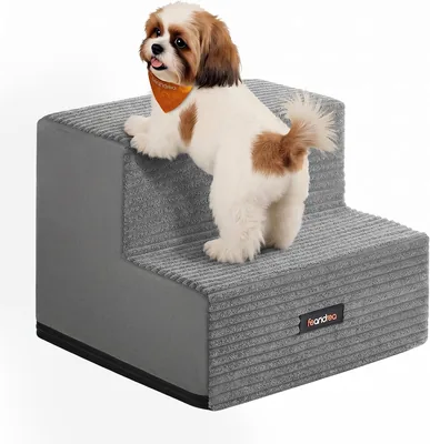 Feandrea Hundetreppen 2 Stufen Schaumstoff 30 x 38 x 28 cm | Katzenstufen, Hundetrampolin für kleine Hunde, waschbares Haustiertreppen, Grau, BADDI - 27% Rabatt