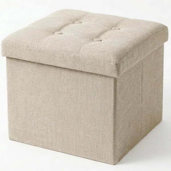 edihome Foldable Storage Pouffe (Tan Beige, 38 x 38 x 38 cm)