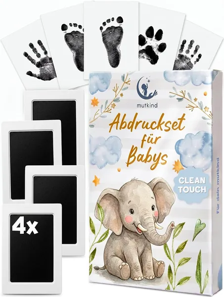 Mutkind® Babyabdruckset (Geschenk zur Geburt) für Hand- und Fußabdrücke mit 4 Tinte Pads & 6 Ausdruckauswahlkarten