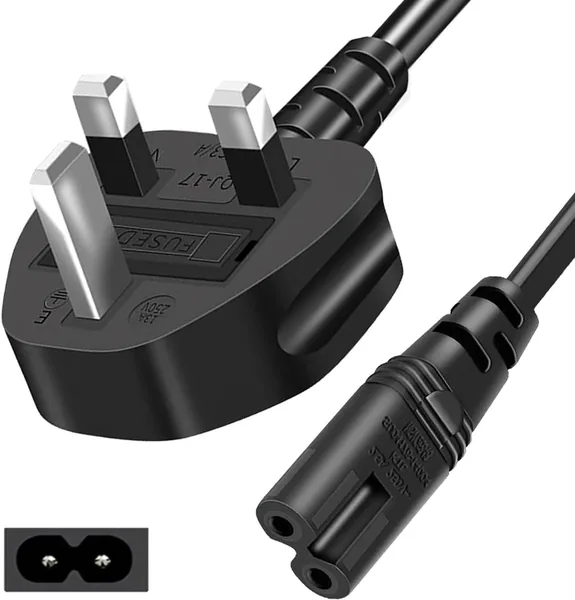 Purfex 1.8m Figure 8 Power Cable Cord - UK 3 Pin to IEC C7 Mains Lead