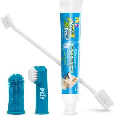 Fancy Pets Kit Dental Progresivo para Perro con Pasta Dental Comestible 90 g (3.17 oz) y Dedales Incluye Cepillo Doble Cabeza - Mejor Precio