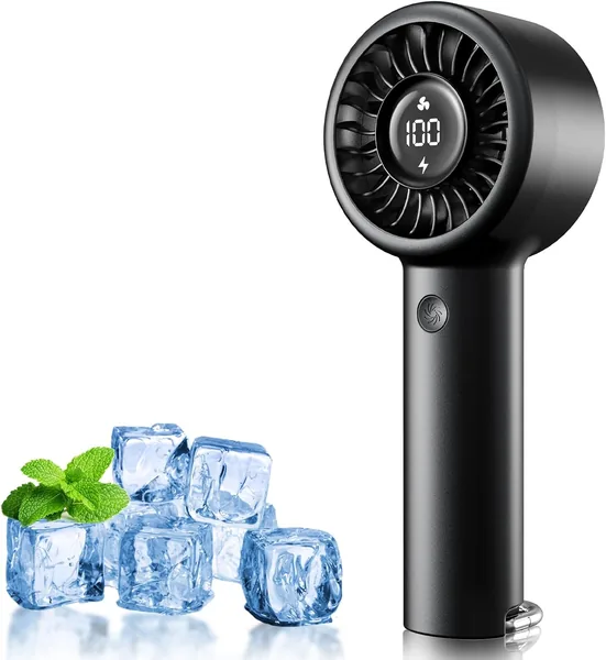 BEYYON Handheld Fan, Mini Persönlicher Tragbarer Ventilator, Ladefähig, 5 Windstärken, LED-Anzeige, Batteriebetrieben mit Karabiner - 17% Rabatt
