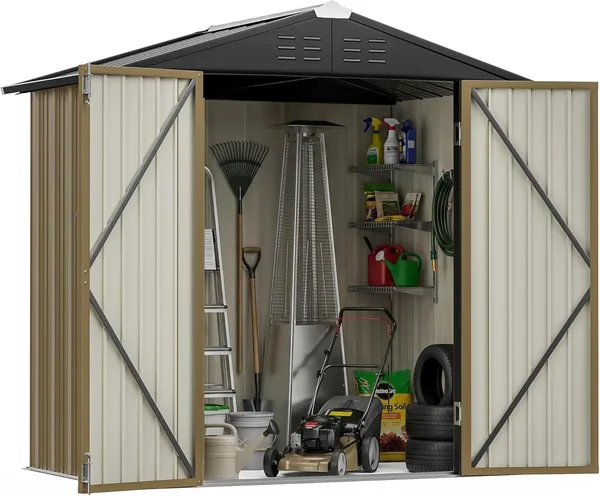 Homall Steel Storage Shed Outdoor Storage Shed Garden Metal Shed 6 4ft Metal Storage House with Lock Weatherproof Backyard Storage Shed for Tools Bikes Household Items