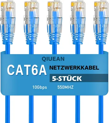 Qiuean Cat6a LAN-Kabel 0,2 m (5er-Pack), 10 Gbps 550 MHz Netzwerkkabel, 28 AWG reines Kupfer-Patchkabel für Patch Panel & Netzwerke