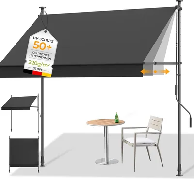 HOMEDEMO Balkonmarkise mit Einstellbarem Handkurbel, Ohne Bohren, Sonnenschutz, UV-Beständig & Höhenverstellbar - Best Deal