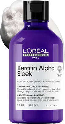 Shampoo L'Oréal Professionnel Keratin Alpha Sleek - Sem Sulfato para Fios Alinhados e Controle de Frizz, 250ml