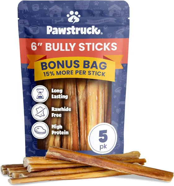 Pawstruck Bully Sticks 6" Raw Beef Pizzle Dog Treats Best Deal