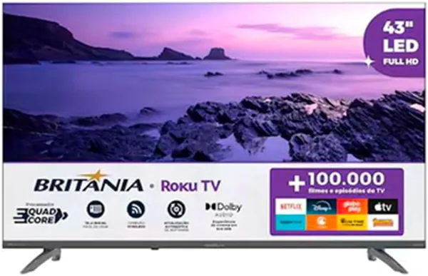 Brit nia Smart TV 43 Polegadas Full HD B43CRA Roku TV LED HDR10 Dolbyáudio Wi-Fi Dual Band