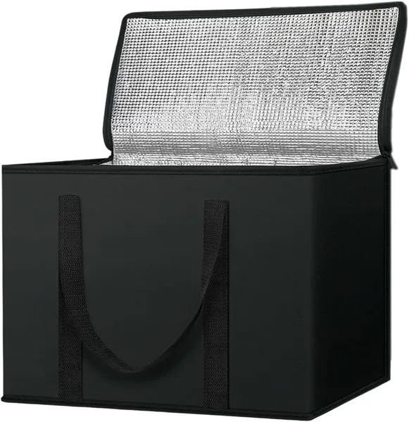 Insulated Thermal Bag Grocery Shopping Picnic Bag Reusable, Food Delivery, Cooler Bag, Heavy Duty, Large Storage, Durable Handles, Dual Tab Zips, Lid, Stands Upright, Collapsible