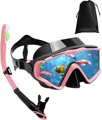 Hingue Diving Mask with 180° Panoramic Vision, Anti-Fog and Anti-Leak Adult Snorkel Mask with HD Tem