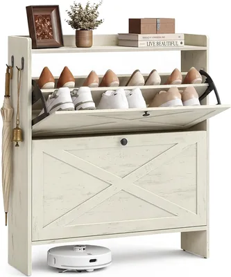 Scaffale per Scarpe VASAGLE HAINS con 2 Vani a Scomparto e Ganci, Stile Rustico, 83x24x102 cm