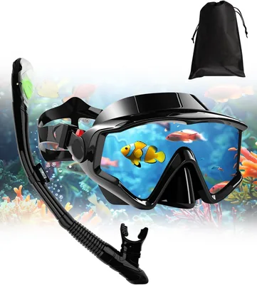 Masque de plongée Hingue avec vision panoramique 180°, anti-buée et anti-fuite, masque de snorkeling pour adulte avec verre trempé HD, ajustable S