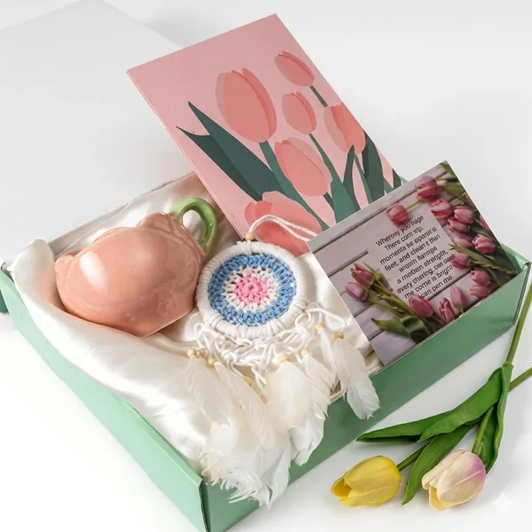 Tulip Gift Set For Her | Dreamcatcher, Ceramic Mug, Diary, Note Card For Women, Girlfriend, Sister, Mother, Wife | Set Of 4