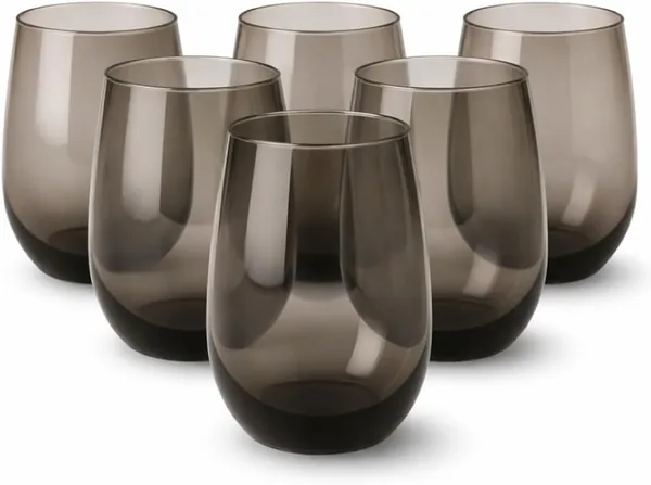 Jogo 6 Copos Bal o Aruba Vidro Fum 475ml Desing Elegante e Resistente Ideal para Suco Agua Refrigerante e Drinks