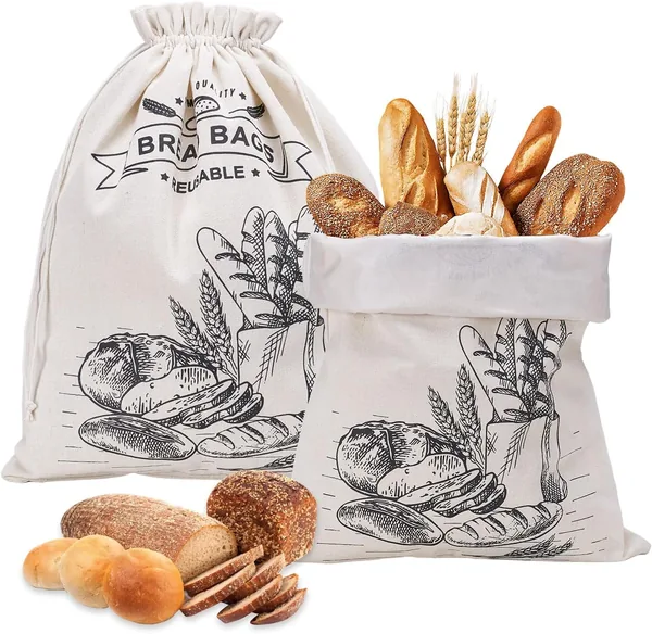 Tiusixsy 2 Pieces Beeswax Bread Bags 44cm 35cm, Reusable, Linen Drawstring Bags