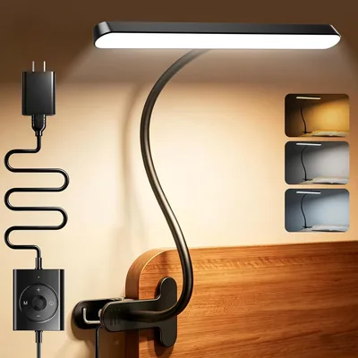 Glocusent 7 W Horizontal Leselampe Bett, 57 LED Klemmlampe mit 3 Farben und 5 Helligkeiten, 7 cm Clip Bettlampe Amber - 35% Rabatt
