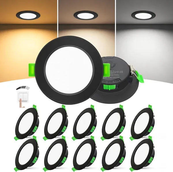 Laiebri Pack de 10 Spotlights LED Extra Plat Reculés, 25 mm, 6 W, 600 LM, Dimmable à 3 Intensités